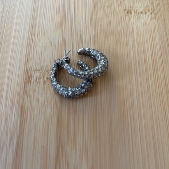 Oxidized Silver Rhinestone Hoop 1"Earrings - Picture 2 of 2